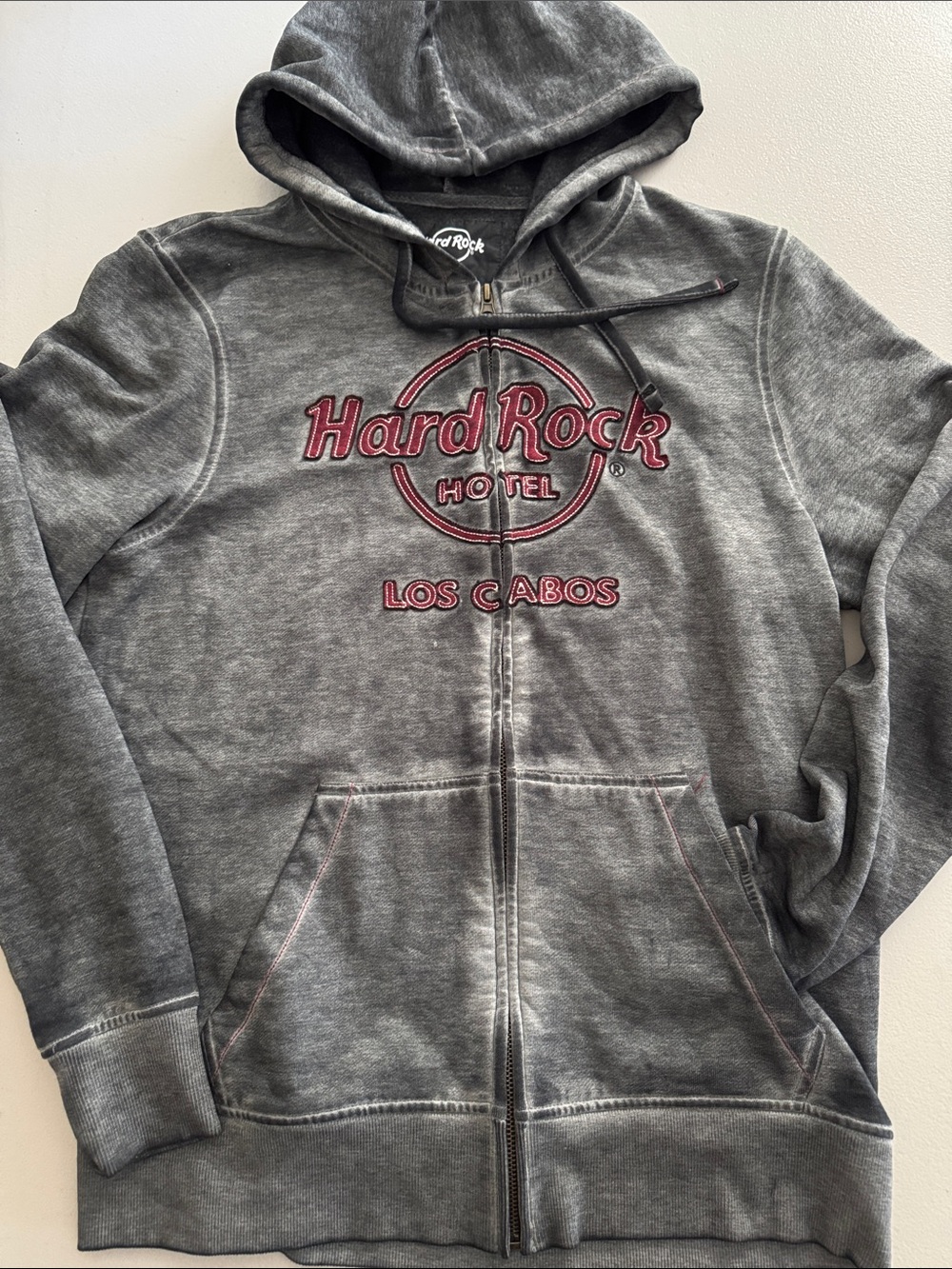 Hard Rock Cafe Gray Hoodie with Red Embroidered Logo